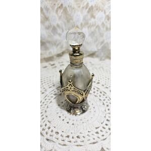 Vintage Refillable Frosted Glass Gold Tone Design Perfume Bottle